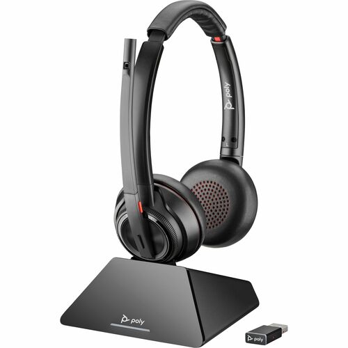 Poly Savi 8220 UC Wireless On-ear, Over-the-head Stereo Headset - Black - Microsoft Teams Certification - Binaural - Supra