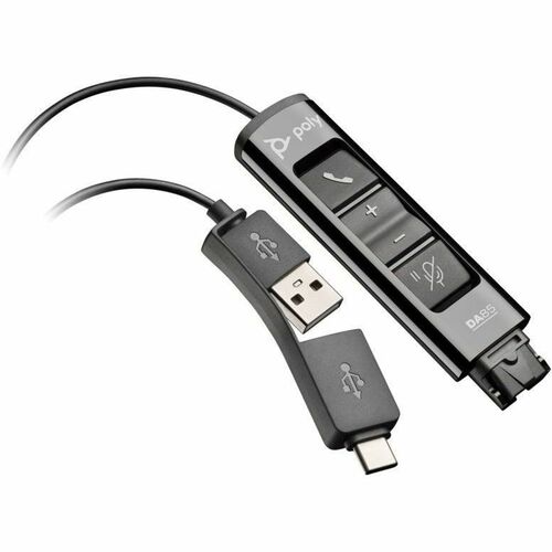 Poly DA85 Adaptador de auscultadores para Fone de ouvido - USB Type A, USB Type C Conectividade - Preto
