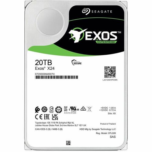 Seagate Exos X24 ST20000NM007H 20 TB Hard Drive - 3.5" Internal - SAS (12Gb/s SAS) - Conventional Magnetic Recording (CMR)