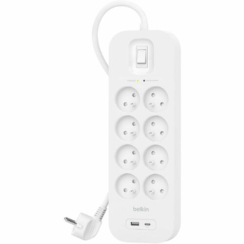 Belkin Connect Surge Suppressor/Protector - 8 x AC Power, 1 x USB Type A, 1 x USB Type C - 900 J - 2 m - Keyhole/Undermoun