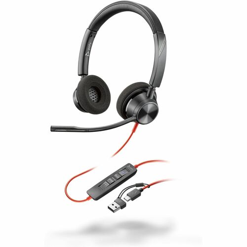 Poly Blackwire 3320 Wired On-ear, Over-the-head Stereo Headset - Black - Microsoft Teams Certification - Binaural - Supra-