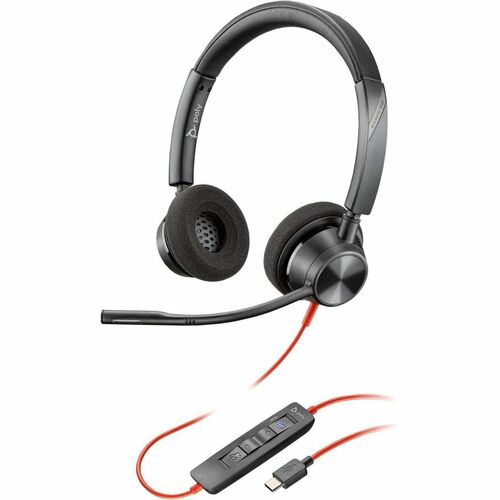 Poly Blackwire 3320 Wired On-ear Stereo Headset - Black - Microsoft Teams Certification - Binaural - Ear-cup - 32 Ohm - 21