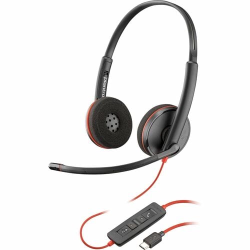 Poly Blackwire 3220 Wired On-ear Stereo Headset - Black - Binaural - Ear-cup - 32 Ohm - 158.5 cm Cable - Omni-directional 