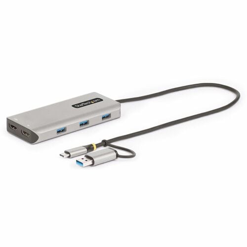 StarTech.com USB-C Multiport Adapter w/Attached USB-C to USB-A Dongle, Dual HDMI 4K/1080, 3x USB, Mini Laptop Docking Stat