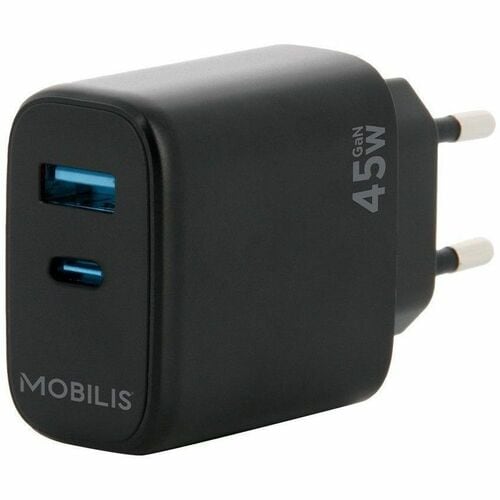MOBILIS 45 W AC Adapter - Universal Adapter - 1 USB - 1 USB Type-C - For Notebook, Tablet PC, Smartphone - Black