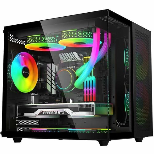 XZEAL Gabinete para computadora gamer - Micro ATX, Mini ITX Placa base admitida - Cubo - Vidrio templado, Metálico - Negro