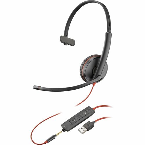Poly Blackwire 3215 Wired On-ear, Over-the-head Mono Headset - Black - Monaural - Supra-aural - 32 Ohm - 20 Hz to 20 kHz -