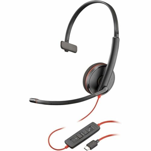 Poly Blackwire 3210 Wired On-ear Mono Headset - Black - Monaural - Ear-cup - 32 Ohm - 158.5 cm Cable - Omni-directional Mi