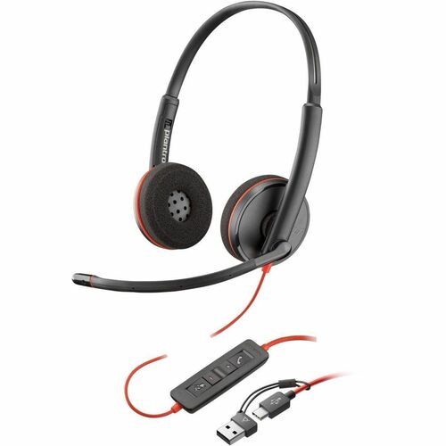 Poly Blackwire 3220 Wired On-ear, Over-the-head Stereo Headset - Black - Binaural - Supra-aural - 32 Ohm - 20 Hz to 20 kHz