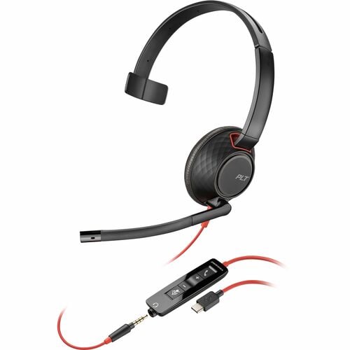 Poly Blackwire 5210 Wired On-ear, Over-the-head Mono Headset - Black - Microsoft Teams Certification - Monaural - Supra-au