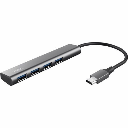 Trust Halyx USB Hub - USB Type C - 640 MB/s - Keyboard, Mouse, Camera, Headset - Desktop - Grey - 4 Total USB Port(s) - iO