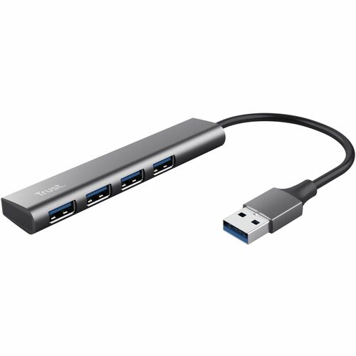 Trust Halyx USB Hub - USB 3.2 Gen 1 (3.1 Gen 1) Type-A - 640 MB/s - Keyboard, Mouse, Camera, Headset - Grey - 4 Total USB 