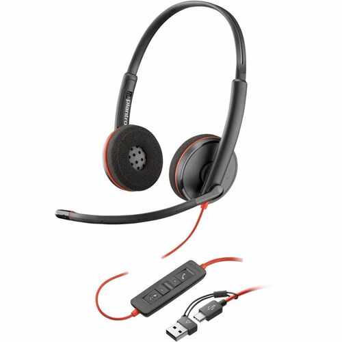 Poly Blackwire 3220 Wired On-ear Stereo Headset - Black - Binaural - Ear-cup - 32 Ohm - 20 Hz to 20 kHz - 158.5 cm Cable -