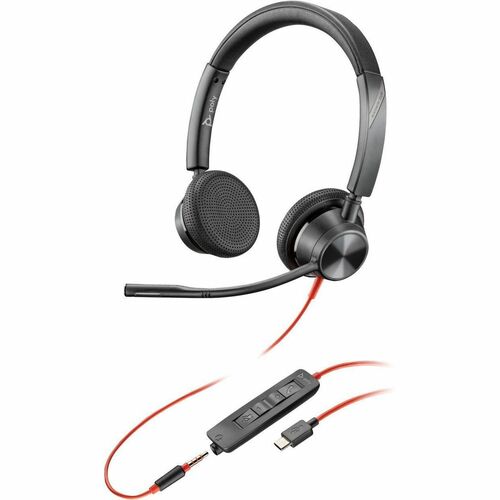 Poly Blackwire 3325 Wired On-ear Stereo Headset - Black - Binaural - Ear-cup - 32 Ohm - 213.4 cm Cable - Omni-directional 