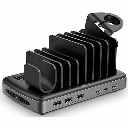 LINDY Kabelgebundenes Cradle für Tablet-PC, Smartphone, Notebook - 6 Steckplatz/-plätze - Ladefunktion - USB Typ-A, USB-Ty