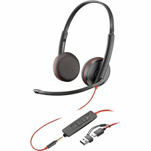 Poly Blackwire 3225 Wired On-ear, Over-the-head Stereo Headset - Black - Binaural - Supra-aural - 32 Ohm - 20 Hz to 20 kHz