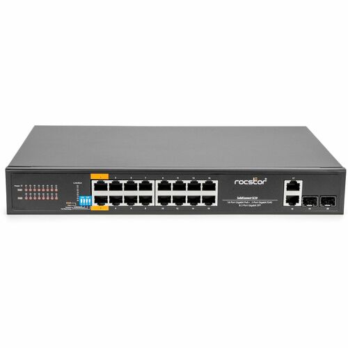 Rocstor SolidConnect SC20 20-Port Switch, 16-Port PoE+ Gigabit Unmanaged Ethernet Port, 2x Gigabit RJ45 & 2× SFP Uplink - 