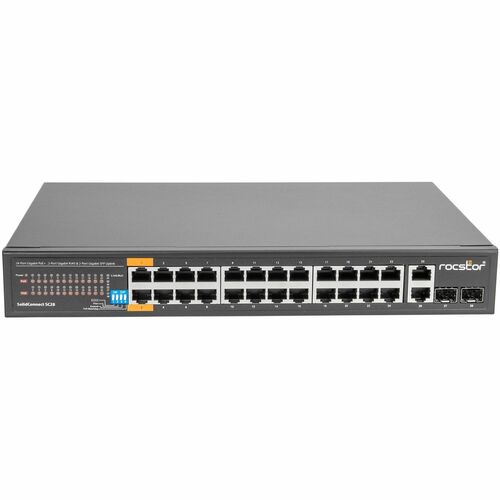 Rocstor SolidConnect SC28 28 Port Switch, 24-Port PoE+ Gigabit Unmanaged Ethernet Port, 2x Gigabit RJ45 & 2× SFP uplink - 