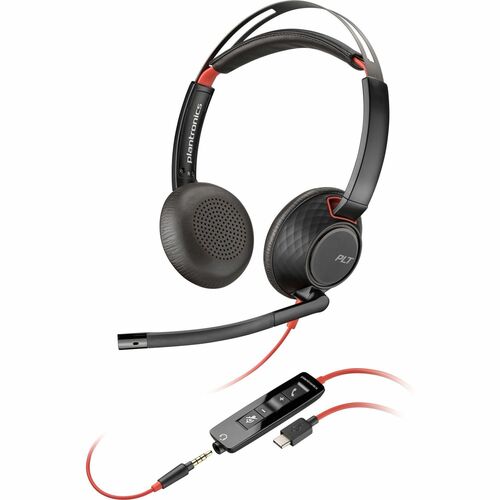 Poly Blackwire 5220 Wired On-ear Stereo Headset - Black - Microsoft Teams Certification - Binaural - Supra-aural - 32 Ohm 