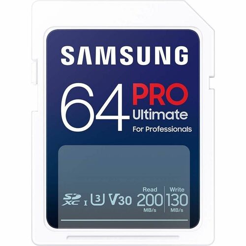 Samsung PRO Ultimate 64 GB Class 10/UHS-I (U3) V30 SDXC - 1 Pack - 200 MB/s Read - 130 MB/s Write - 10 Year Warranty