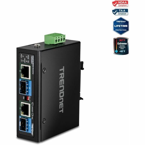TRENDnet 2-Port Industrial SFP to Gigabit PoE++ Media Converter - Network (RJ-45) - 2x PoE+ (RJ-45) Ports - Gigabit Ethern