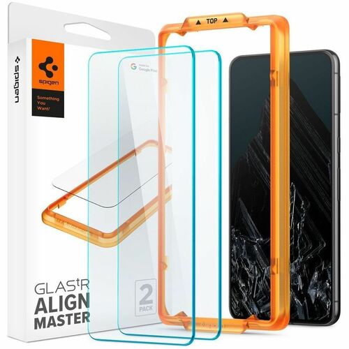 Spigen GLAS.tR Align Master Tempered Glass Screen Protector for Pixel 8 Pro - Black, Transparent - 2 Pack - For OLED Smart