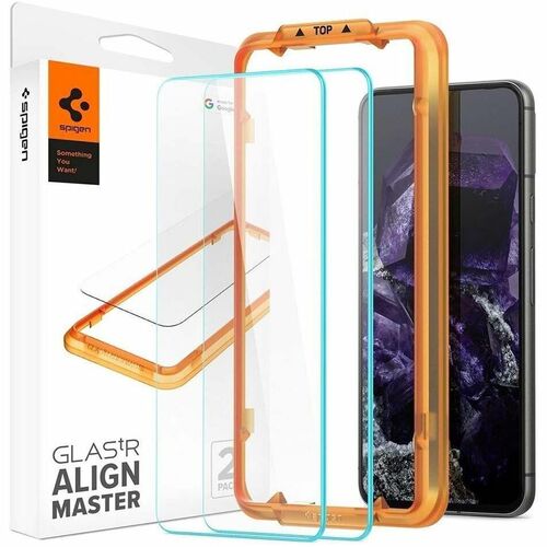 Spigen GLAS.tR Align Master 9H Tempered Glass Screen Protector for Pixel 8 - Black, Clear, Transparent - 2 Piece - For OLE