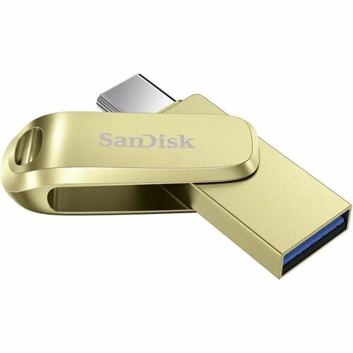 SanDisk Ultra Dual Drive Luxe 64 GB USB 3.2 (Gen 1) Type A, USB 3.2 (Gen 1) Type C Flash Drive - Gold - 400 MB/s Read Spee