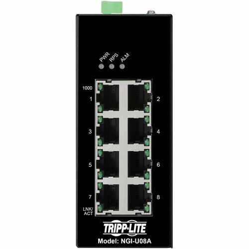 Tripp Lite series 8-Port Unmanaged Industrial Gigabit Ethernet Switch - 10/100/1000 Mbps, Ruggedized, -40° to 75°C, EIP Qo