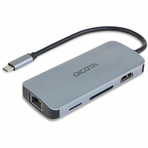 Dicota USB Type C Docking Station for Notebook/Monitor - Memory Card Reader - SD - Silver - 4K UHD - 3840 x 2160 - 4 x USB