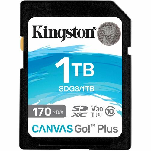SDXC Kingston Canvas Go! Plus - 1 TB - Classe 10 di tipo UHS-I (U3) - V30 - 170 MB/s Lettura - 90 MB/s Scrittura