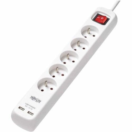 Tripp Lite by Eaton 5-Outlet Power Strip with USB Charging - French Type E Outlets, 220-250V, 16A, 3 m Cord, Type E Plug, 