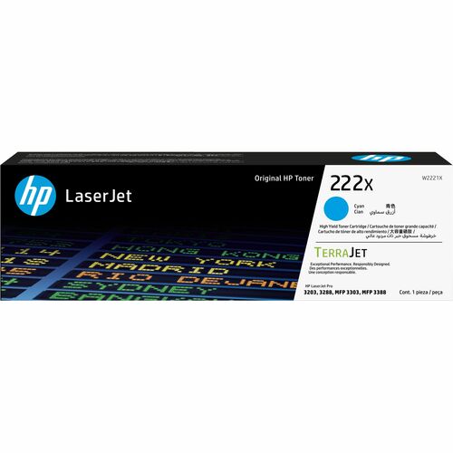HP 222X Original High Yield Laser Toner Cartridge - Cyan - 1 Pack - 2500 Pages