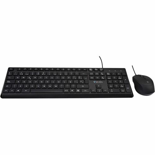 V7 CKU350ES Keyboard & Mouse - Spanish - USB Cable Keyboard - 107 Key - Keyboard/Keypad Color: Black - USB Cable Mouse - O