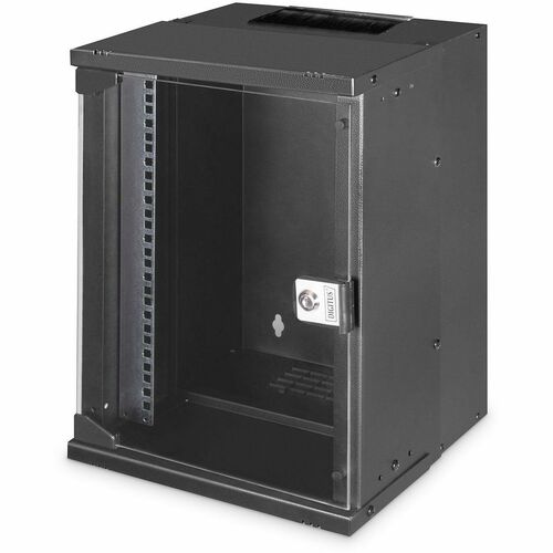 Digitus SOHO PRO 9U Wall Mountable Enclosed Cabinet Rack Cabinet for Networking254 mm Rack Depth - Black - Glass, Sheet St