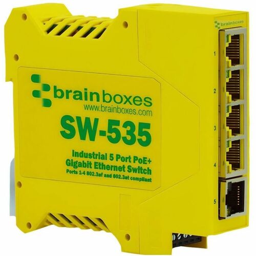 Brainboxes SW-535 Ethernet Switch - 5 Ports - Gigabit Ethernet - 10/100/1000Base-T - 2 Layer Supported - 5.50 W Power Cons