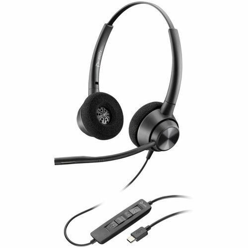 Poly EncorePro 320 Wired Over-the-head, On-ear Stereo Headset - Black - TAA Compliant - Binaural - Supra-aural - 32 Ohm - 