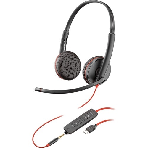 Poly Blackwire C3225 有线 头戴式 立体声 耳机 - 黑 - Microsoft Teams认证 - 双声道 - 耳罩 - 32 欧姆 - 20 Hz 到 20 kHz - 225.6 cm 线缆 - 降噪 麦克风 - 迷你