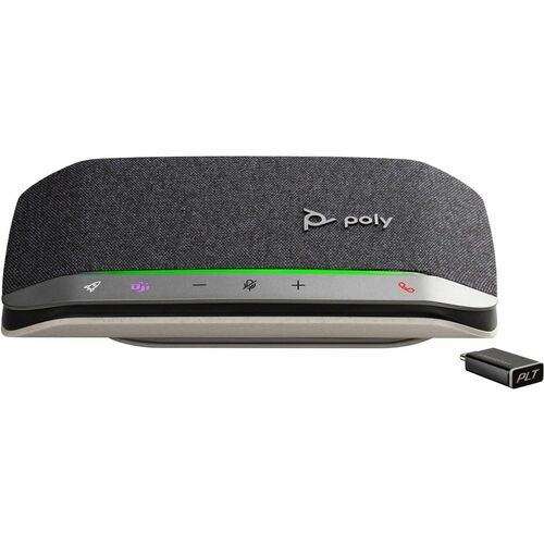Poly Sync 20+ M 有线/无线 蓝牙 免提电话 - Microsoft Teams, Zoom - 银 - 3 x 双向 麦克风 - 40mm 扬声器