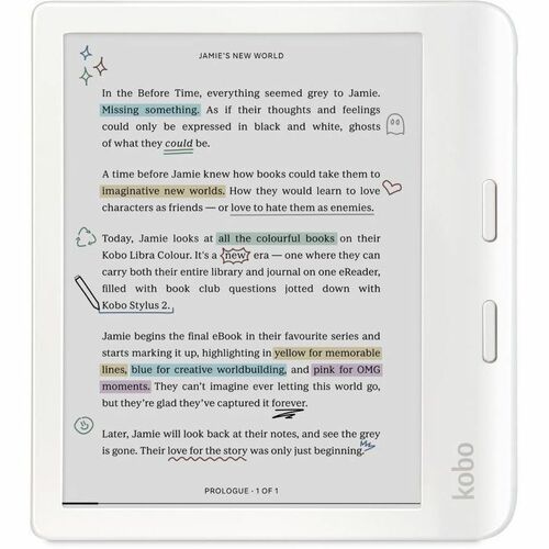 Kobo Libra Colour 7IN E Ink KaleidoTM 3 Color  Display Kobo Stylus 2 Compatibility Waterproof White