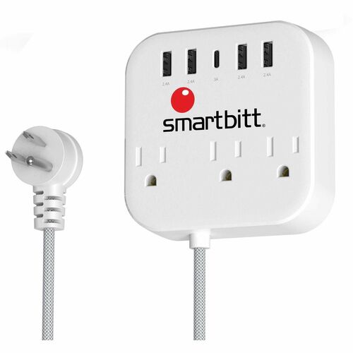 Smartbitt SBSS-B3-5U Reglata de conexión - NEMA 5-15P - 3 NEMA 5-15R - 1.80m Cordón - 3600J Energía de sobretensión - 13A 