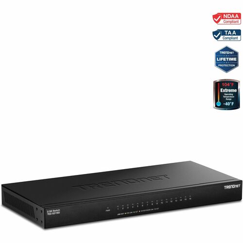 TRENDnet TEG-S3160 16 Ports Ethernet Switch - 2.5 Gigabit Ethernet - 2.5GBase-T - 2 Layer Supported - 7.26 W Power Consump