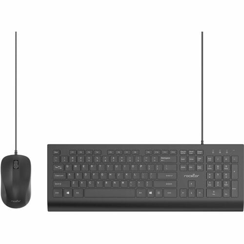 Rocstor Premium CK1 Wired USB Keyboard Mouse Combo Set - USB Type A Cable Keyboard - 104 Key - English (US) - Black - USB 