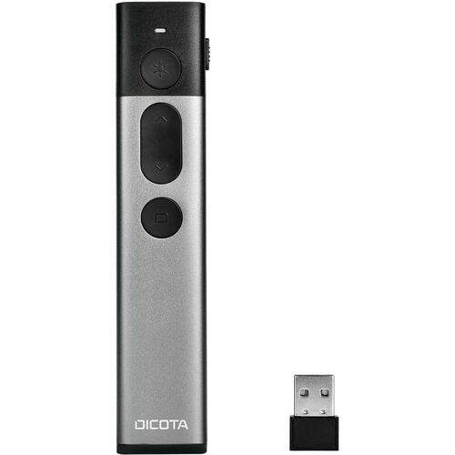 Pointeur de Présentation Laser Dicota - Fréquence radio - USB - Argenté - 30 m - 2,40 GHz - Rechargeable