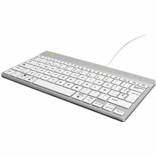 R-Go Compact Break Keyboard - Cable Connectivity - USB Interface - Spanish - QWERTY Layout - White - Scissors Keyswitch - 