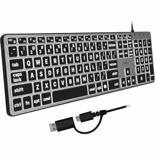 Macally Backlit Large Print Keyboard For Mac with Dual USB A / C - Cable Connectivity - USB Type A, USB Type C Interface -