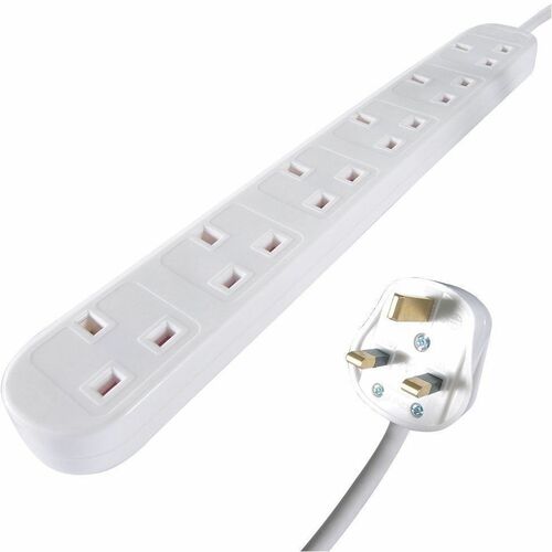 connektgear Power Strip - UK Plug - 6 x AC Power - 3m Cord - 13 A Current - 250 V AC Voltage - Wall Mountable - White