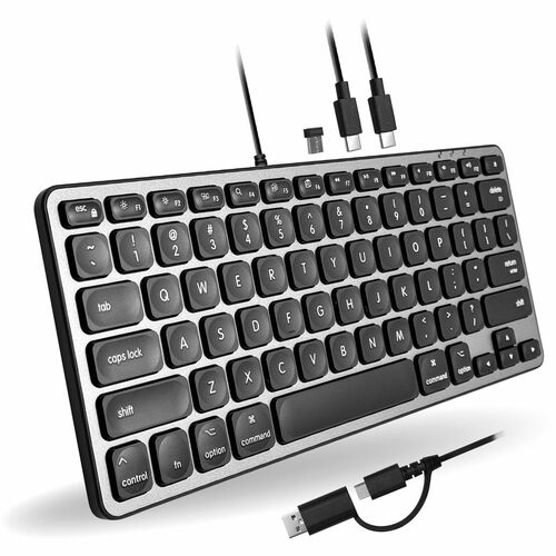 Macally Compact Wired Keyboard with USB hub ports & Dual USB C / A - Cable Connectivity - Compact - USB Type C, USB Type A