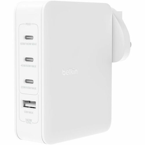 Belkin BoostCharge Pro 140 W AC Adapter - Universal Adapter - 1 USB - 3 USB Type-C - For Notebook, MacBook Pro, iPhone, Ma