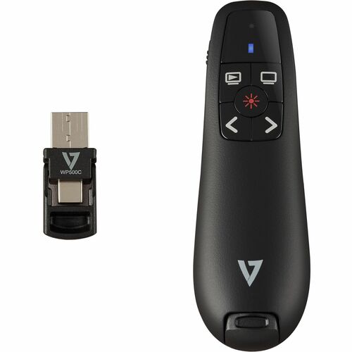 V7 WP500C Presentation Pointer - Radio Frequency - USB Type C, USB Type A - Laser - 5 Button(s) - Black - V7 WP500C Wirele